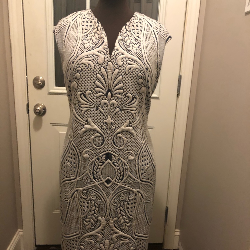 Cato Dress. Navy / White Texture. Size 16